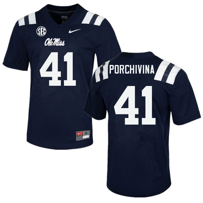 John Porchivina Ole Miss Rebels NCAA Men's Navy #41 Stitched Limited College Football Jersey HPS7058UH
